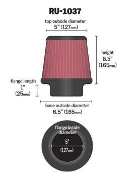 Picture of K&N Universal Clamp-On Air Filter 5in FLG - 6-1-2in B - 5in T - 6-1-2in H