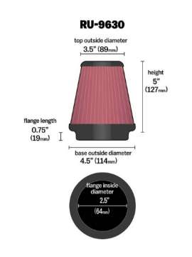 Picture of K&N Universal Tapered Filter 2-5in Flange ID x 4-5in Base OD x 3-5in Top OD x 5in Height