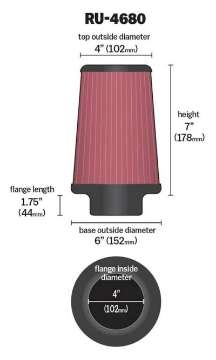 Picture of K&N Universal Clamp-On Air Filter 4in FLG - 6in B - 4in T - 7in H