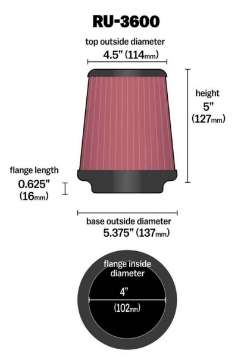 Picture of K&N Universal Air Filter 4in Flange - 5-3-8 in Base - 4-1-2in Top - 5in Height