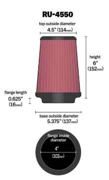 Picture of K&N Universal Air Filter 4in Flange - 5-3-8in Base - 4-1-2in Top - 6in Height