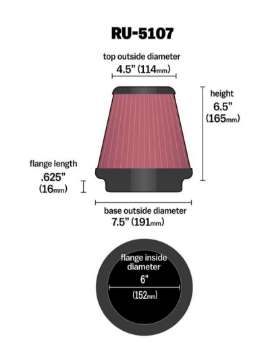 Picture of K&N Universal Air Filter 6in Flange - 7-1-2in Base - 4-1-2in Top - 6-1-2in Height