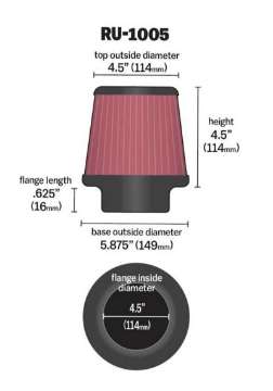 Picture of K&N Filter Universal X Stream Clamp-On 4-1-2in Flange 5-7-8in Base 4-1-2in Top 4-1-2in Height