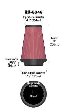 Picture of K&N Universal Clamp-On Air Filter 6in FLG - 7-1-2in B - 4-1-2in T - 9in H