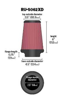 Picture of K&N Universal Rubber Filter 2-1-2in Flg - 4-1-2in OD B - 3-1-2in OD T - 6in H - Black Top