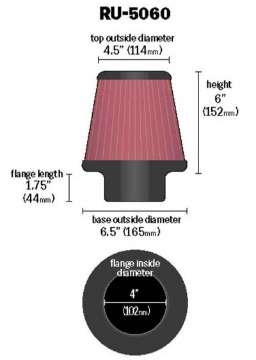 Picture of K&N Universal Clamp-On Air Filter 4in FLG - 6-1-2in B - 4-1-2in T - 6in H