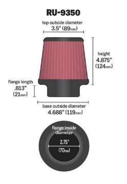 Picture of K&N Universal Clamp-On Air Filter 2-3-4in FLG - 4-11-16in B - 3-1-2in T - 4-7-8in H