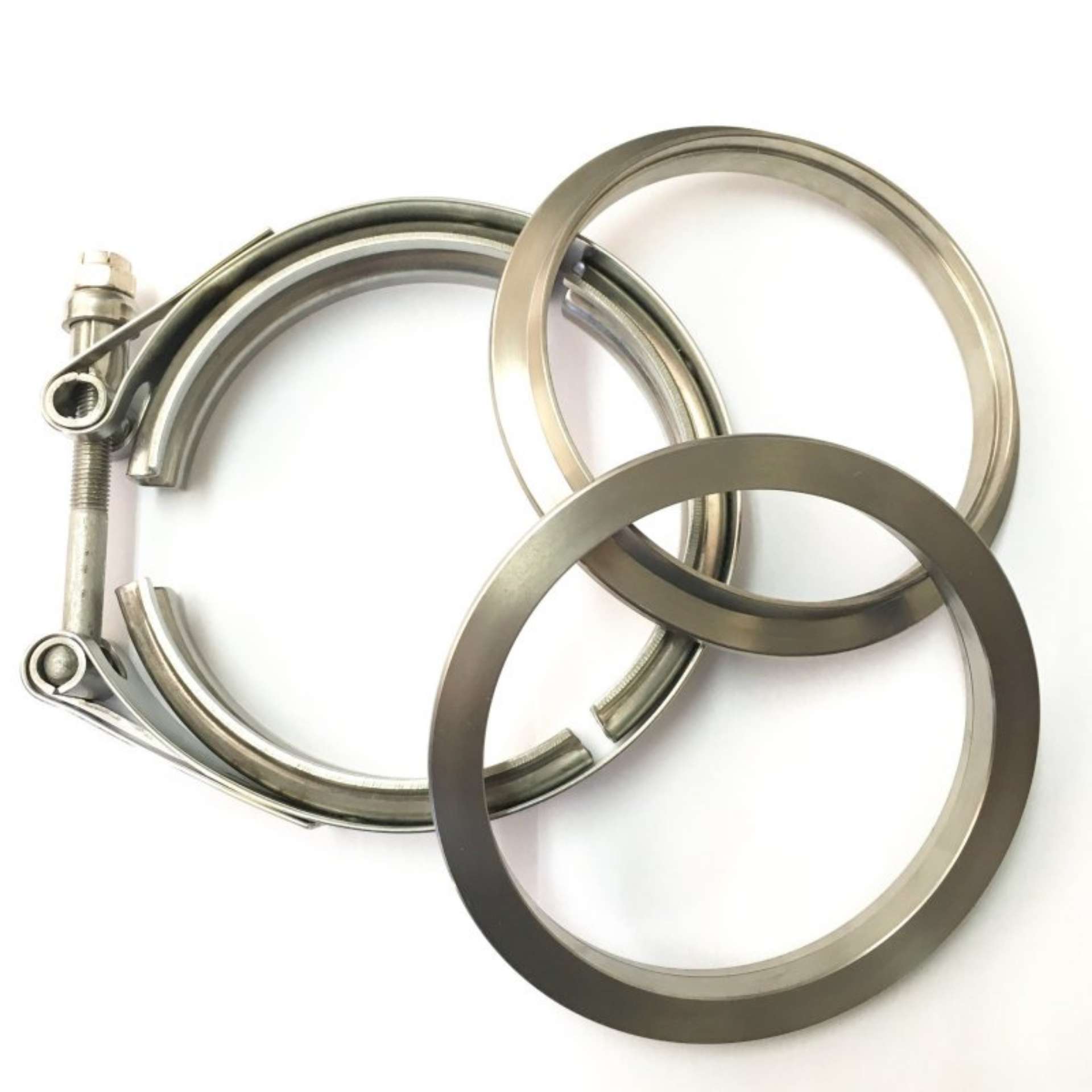 Picture of Ticon Industries 3-5in Titanium V-Band Clamp Assembly 2 Flanges-1 Clamp