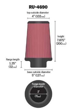 Picture of K&N Universal Round Tapered Filter 3 inch FLG - 5 inch Bottom - 4 inch Top - 7 7-8 inch Height