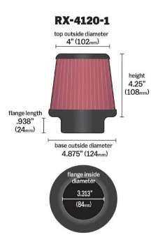 Picture of K&N Universal X-Stream Clamp-On Air Filter 3-313in Flg ID-4-875in Base OD-4in Top OD-4-25in H