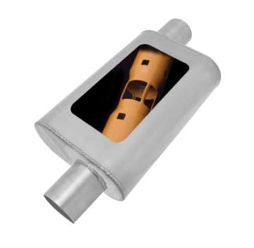 Picture of Gibson MWA Superflow Offset-Offset Oval Muffler - 4x9x14in-2-5in Inlet-2-5in Outlet - Stainless