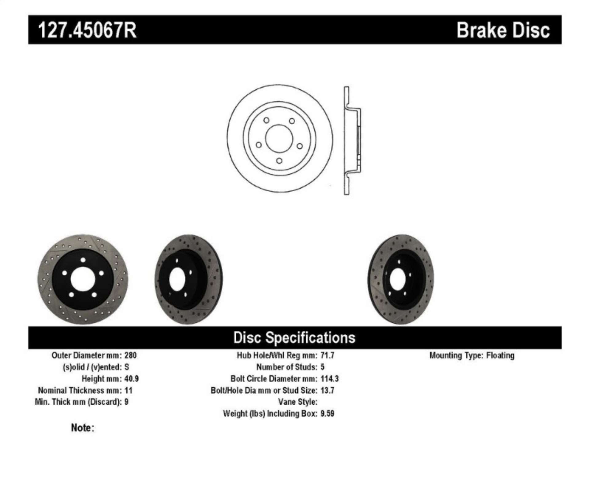 Picture of StopTech 04-10 Mazda3 Slotted & Drilled Right Rear Rotor