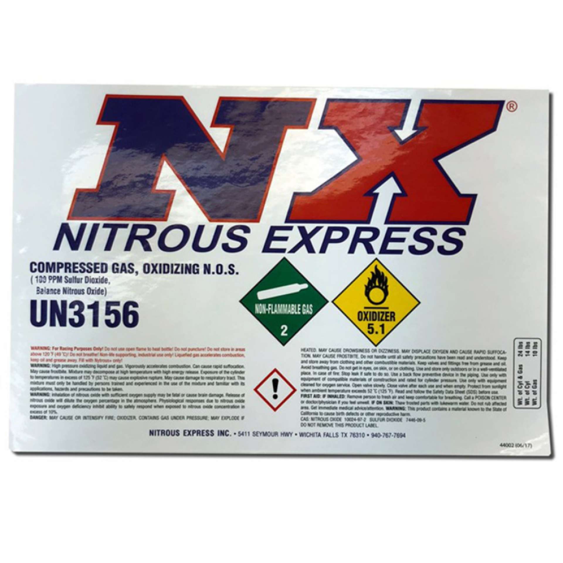 Picture of Nitrous Express Bottle Decal for 10lb Bottle