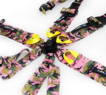 Picture of NRG FIA 6pt 2in- Shoulder Belt for HANS Device- Rotary Cam Lock Buckle- 3in- Waist Belt - Pink Camo