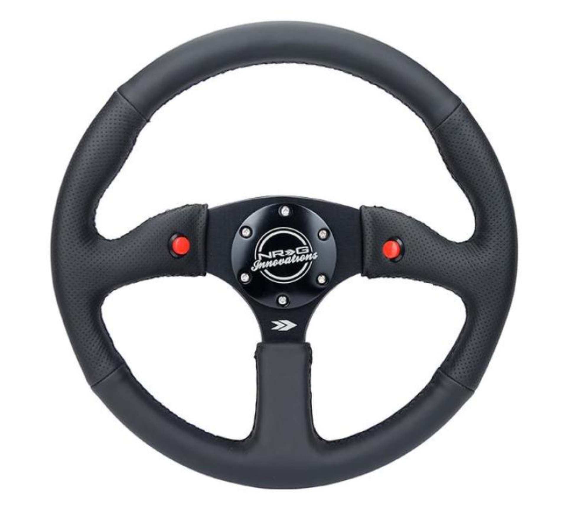 Picture of NRG Reinforced Steering Wheel 350mm- 2-5in- Deep Sport Leather Racing- 4mm Matte Black Spoke