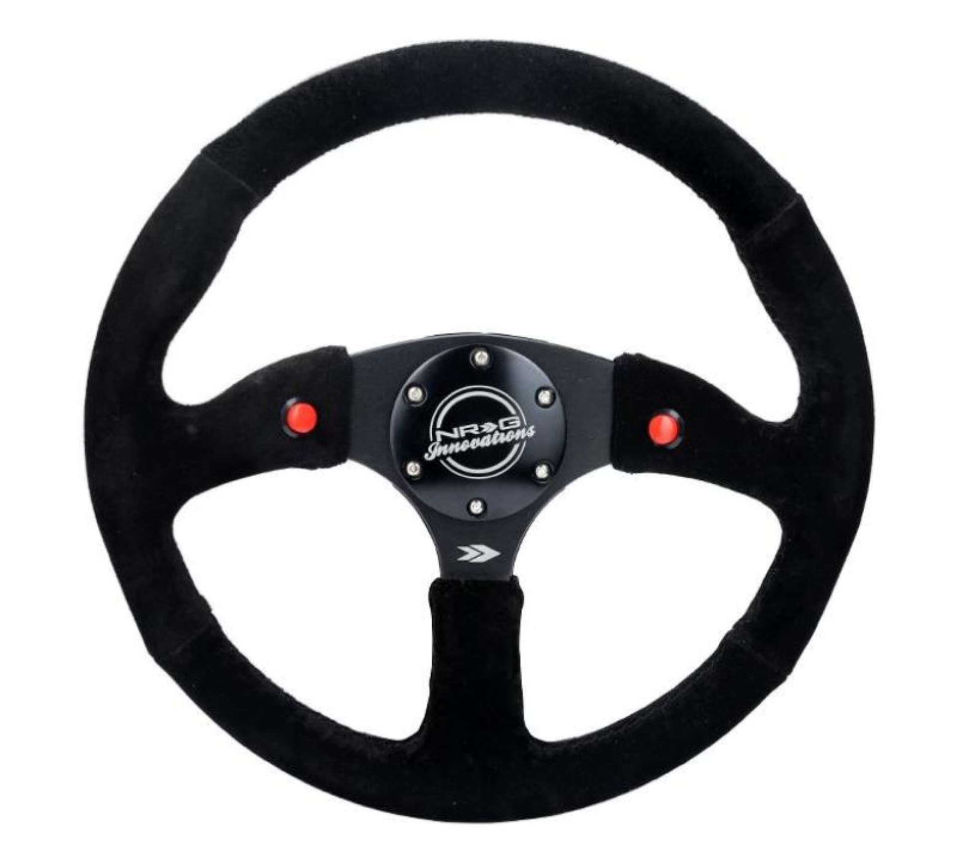 Picture of NRG Reinforced Steering Wheel 350mm- 2-5in- Deep Sport Suede Racing- 4mm Matte Black Spoke