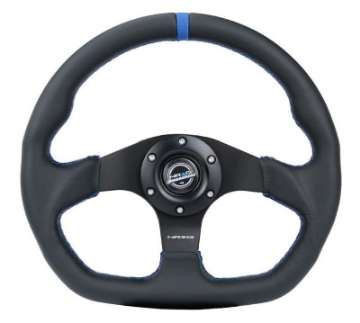 Picture of NRG Reinforced Steering Wheel 320mm Sport Leather Flat Bottom w- Blue Center- Blue Stitching