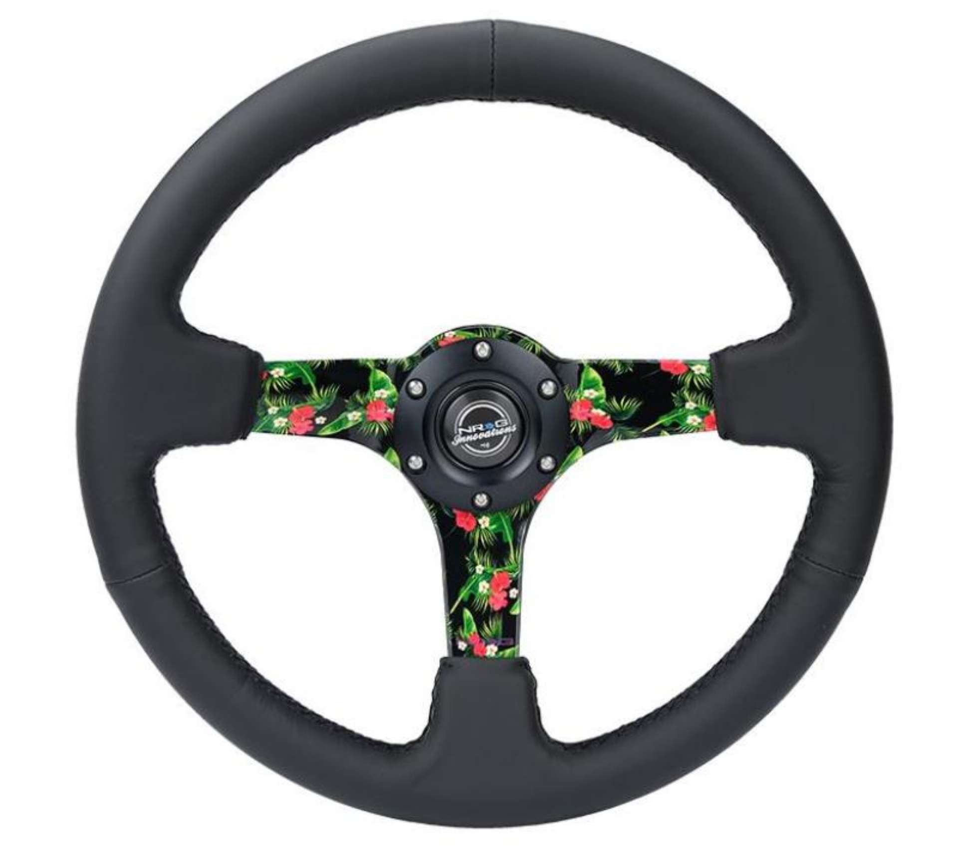 Picture of NRG Reinforced Steering Wheel 350mm- 3in- Deep Matte Black Spoke-Black Leather- Yellow Center