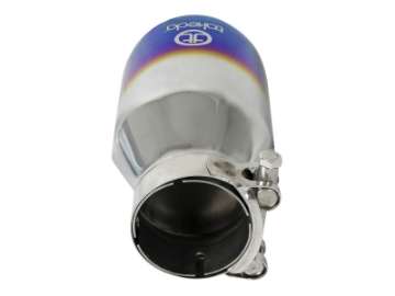 Picture of aFe Takeda 304 Stainless Steel Clamp-On Exhaust Tip 2-5in Inlet - 4in Outlet - Blue Flame