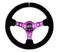 Picture of NRG Reinforced Steering Wheel 350mm - 3in- Deep Black Suede w-Purple Center & Purple Stitching