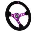 Picture of NRG Reinforced Steering Wheel 350mm - 3in- Deep Black Suede w-Purple Center & Purple Stitching