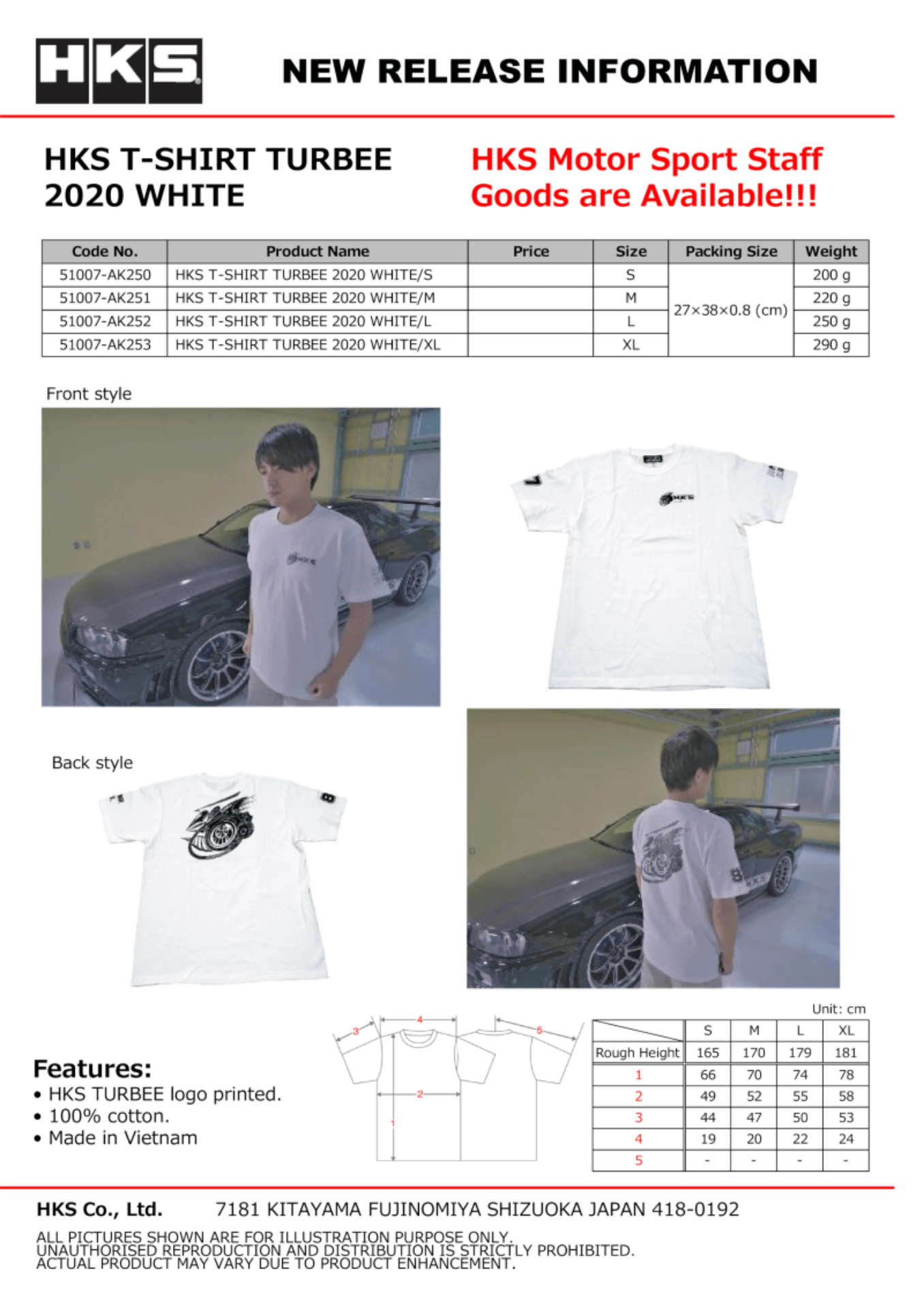 Picture of HKS T-SHIRT TURBEE 2020 WHITE S