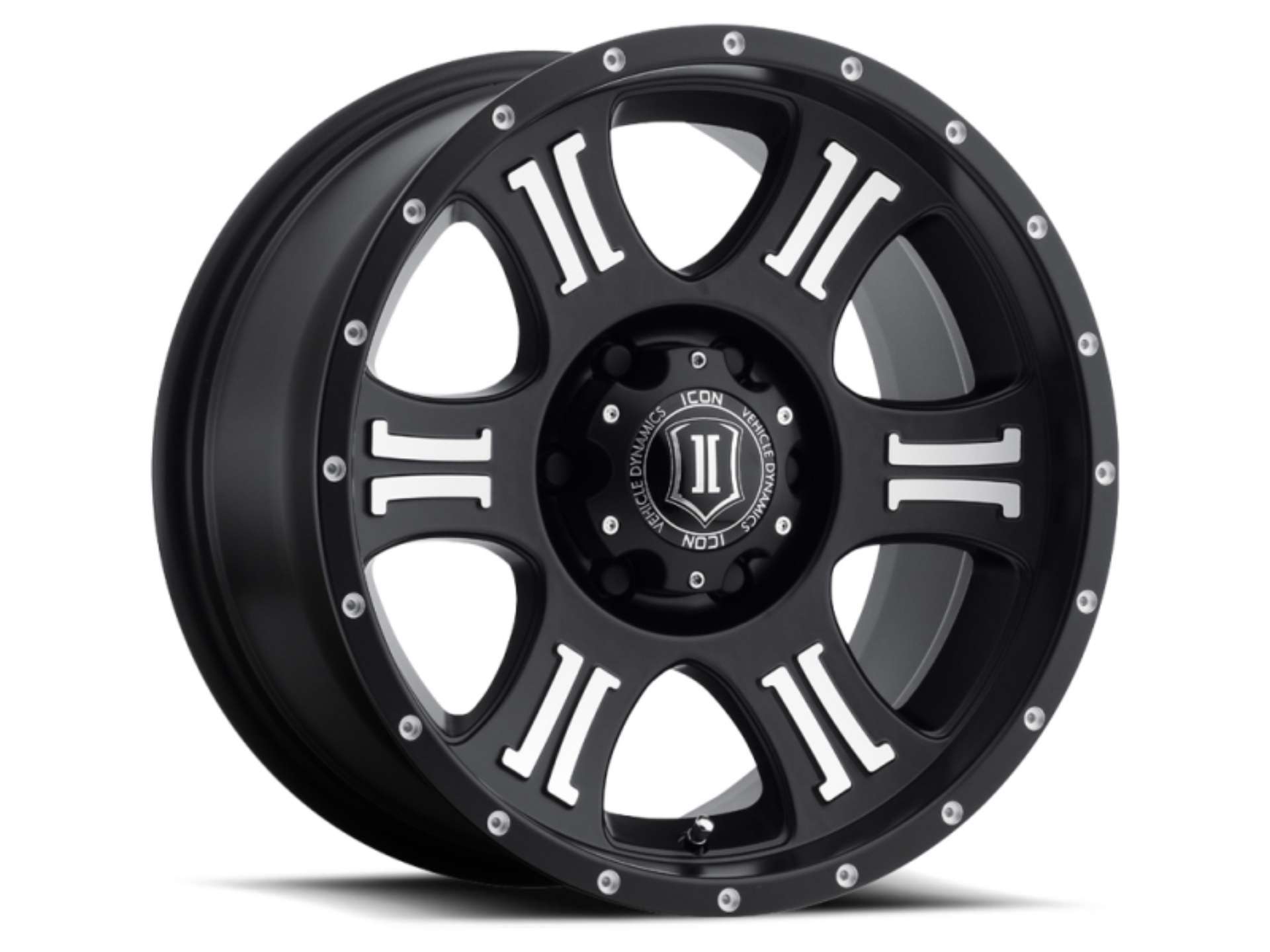 Picture of ICON Shield 17x8-5 6x135 6mm Offset 5in BS 87-1mm Bore Satin Black-Machined Wheel