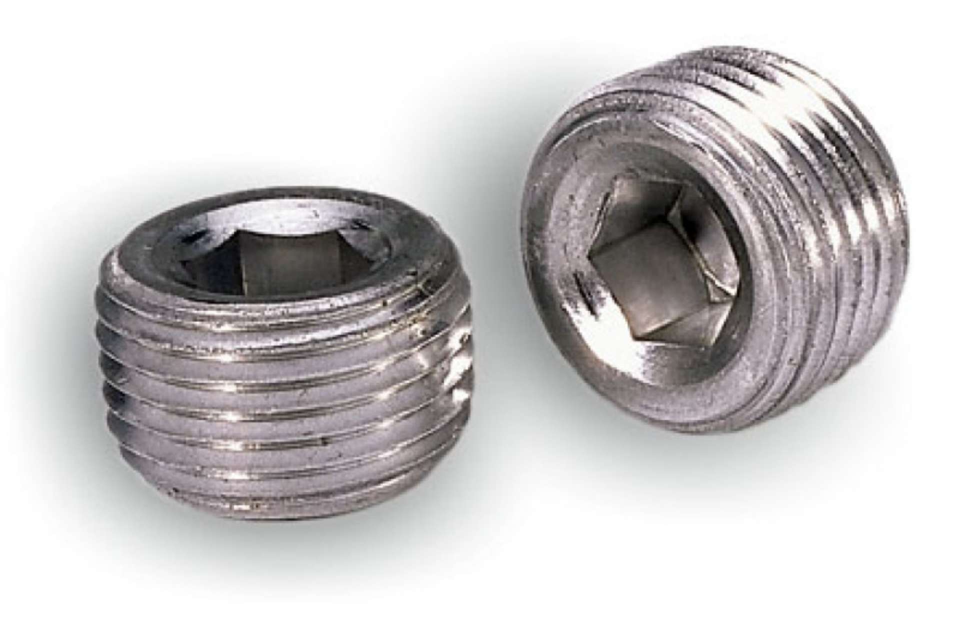 Picture of Moroso Pipe Plugs - 1-2in NPT Thread - 3-8in Hex Socket Drive - Aluminum - 2 Pack