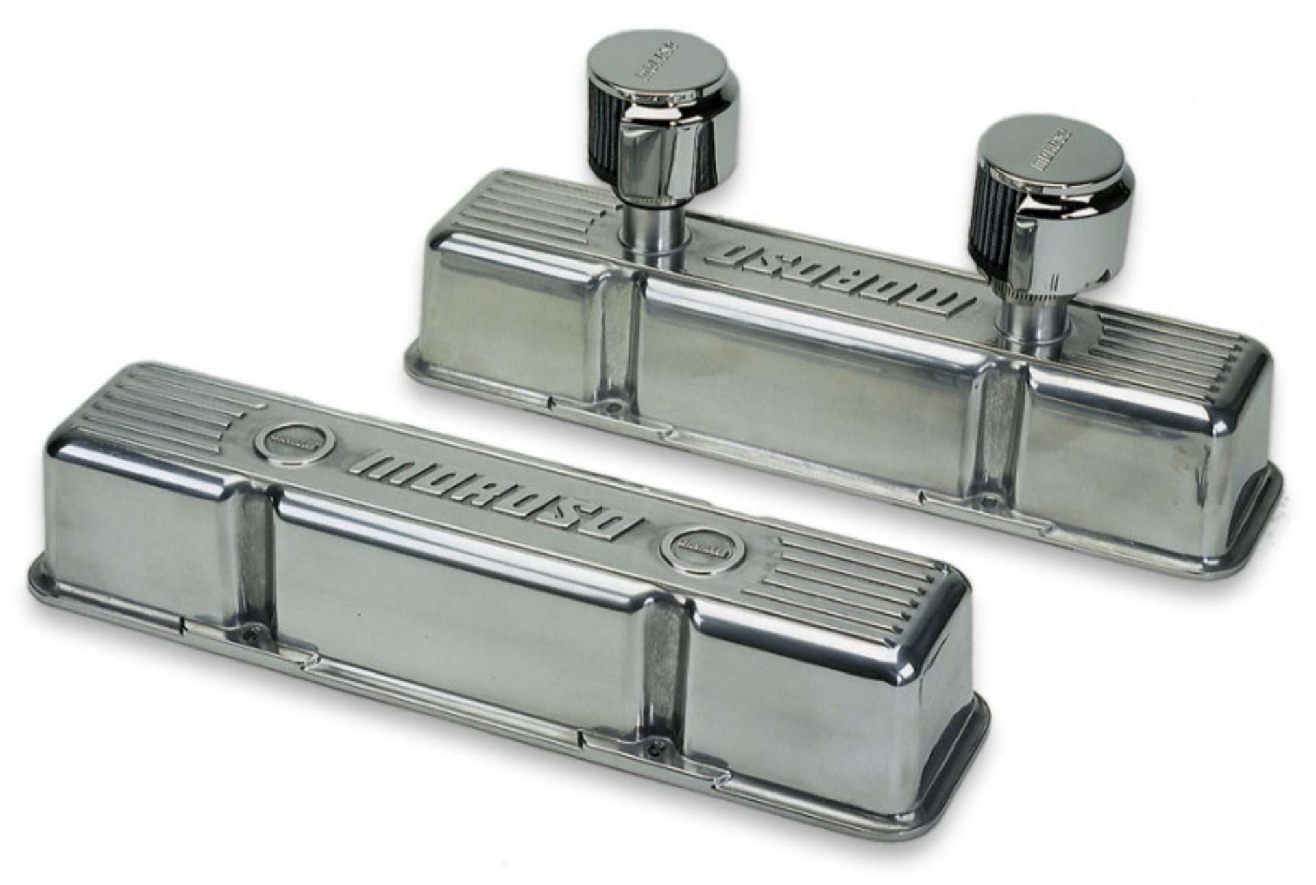 Picture of Moroso Chevrolet Small Block Valve Cover - 1 Cover w-2 Breathers - Polished Aluminum - Pair