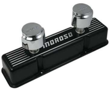 Picture of Moroso Chevrolet Small Block Valve Cover - 1 Cover w-2 Breathers - Black Finished Aluminum - Pair