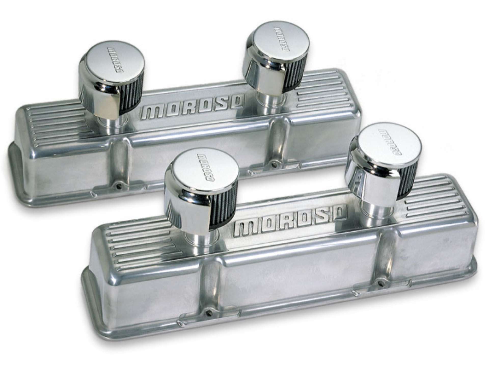 Picture of Moroso Chevrolet Small Block Valve Cover - 2 Covers w-2 Breathers - Polished Aluminum - Pair