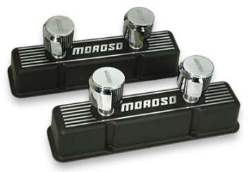 Picture of Moroso Chevrolet Small Block Valve Cover - 2 Covers w-2 Breathers - Black Finished Aluminum - Pair