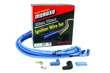 Picture of Moroso Chevrolet Small Block Ignition Wire Set - Blue Max - Spiral Core - Sleeved - HEI - 90 Degree