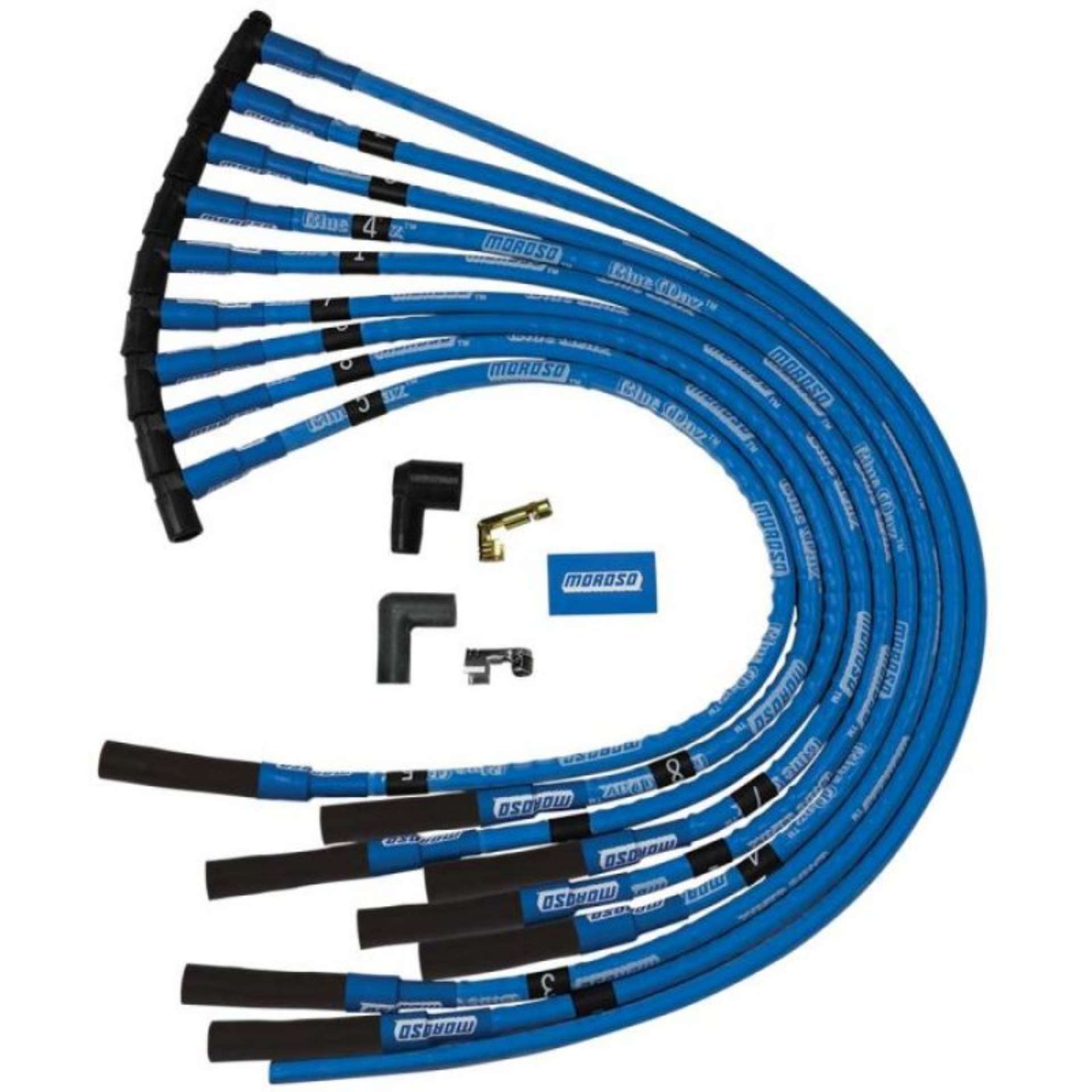 Picture of Moroso Chevrolet Big Block Ignition Wire Set - Blue Max - Spiral Core - Sleeved - HEI - Straight