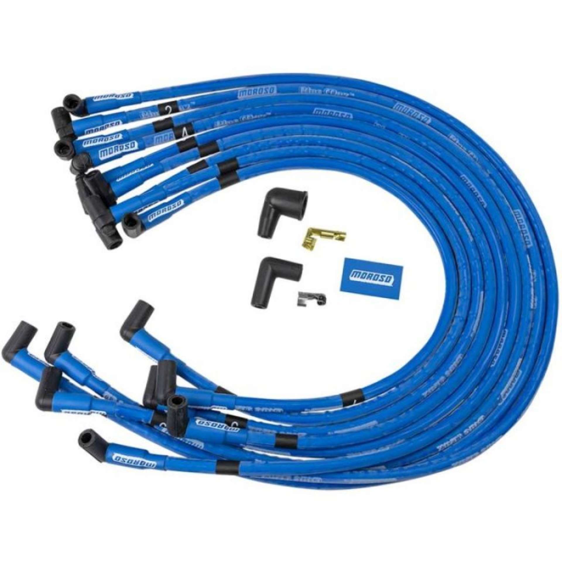 Picture of Moroso Chevrolet Big Block Ignition Wire Set - Blue Max - Spiral Core - Sleeved - HEI - 90 Degree