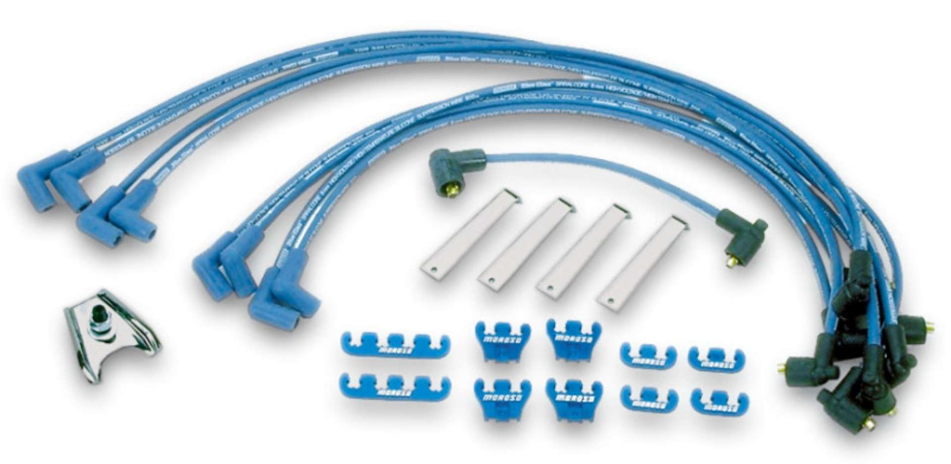 Picture of Moroso Chevrolet Small Block Ignition Wire Dress-Up Kit - Pre-HEI - Blue Max - Spiral Core