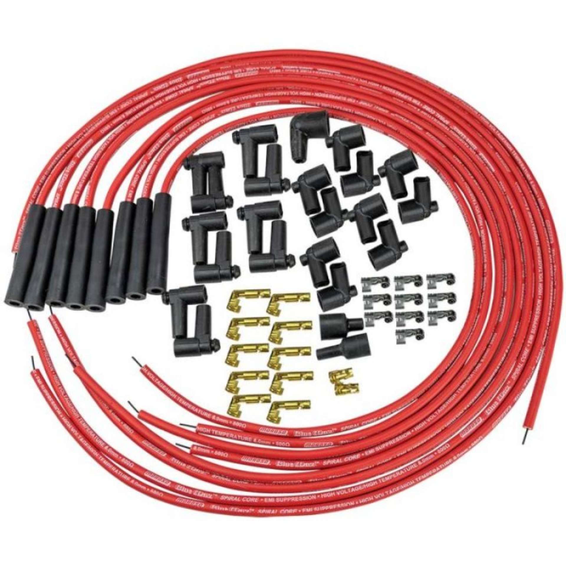 Picture of Moroso Universal Ignition Wire Set - Blue Max - Spiral Core - Unsleeved - Straight - Red