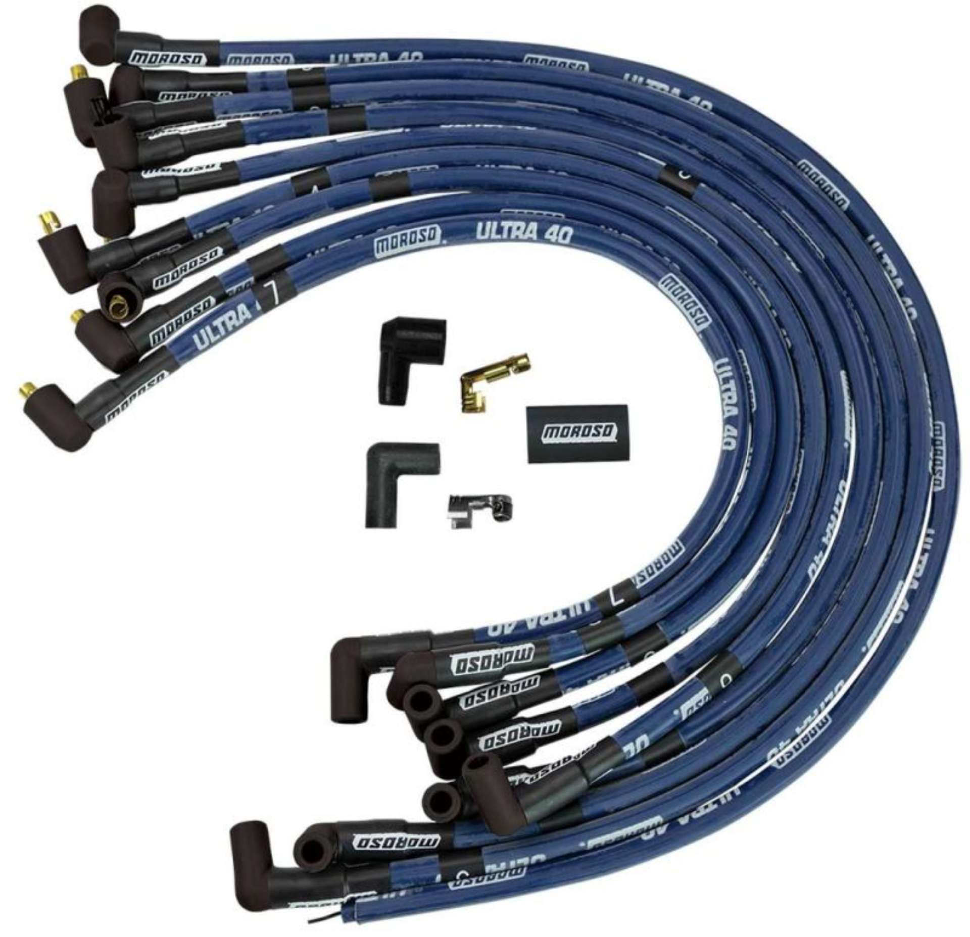 Picture of Moroso Chevrolet Small Block Ignition Wire Set - Ultra 40 - Sleeved - Non-HEI - 90 Degree - Blue