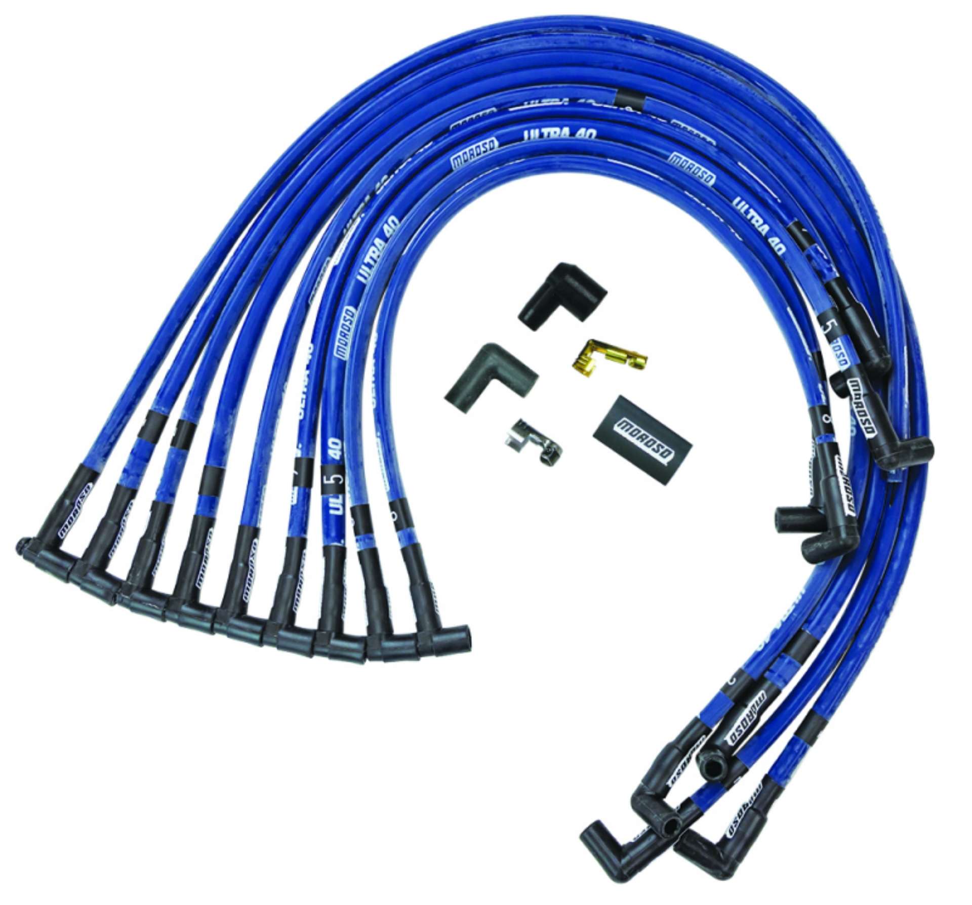 Picture of Moroso Chevrolet Small Block Ignition Wire Set - Ultra 40 - Sleeved - HEI - 90 Degree - Blue