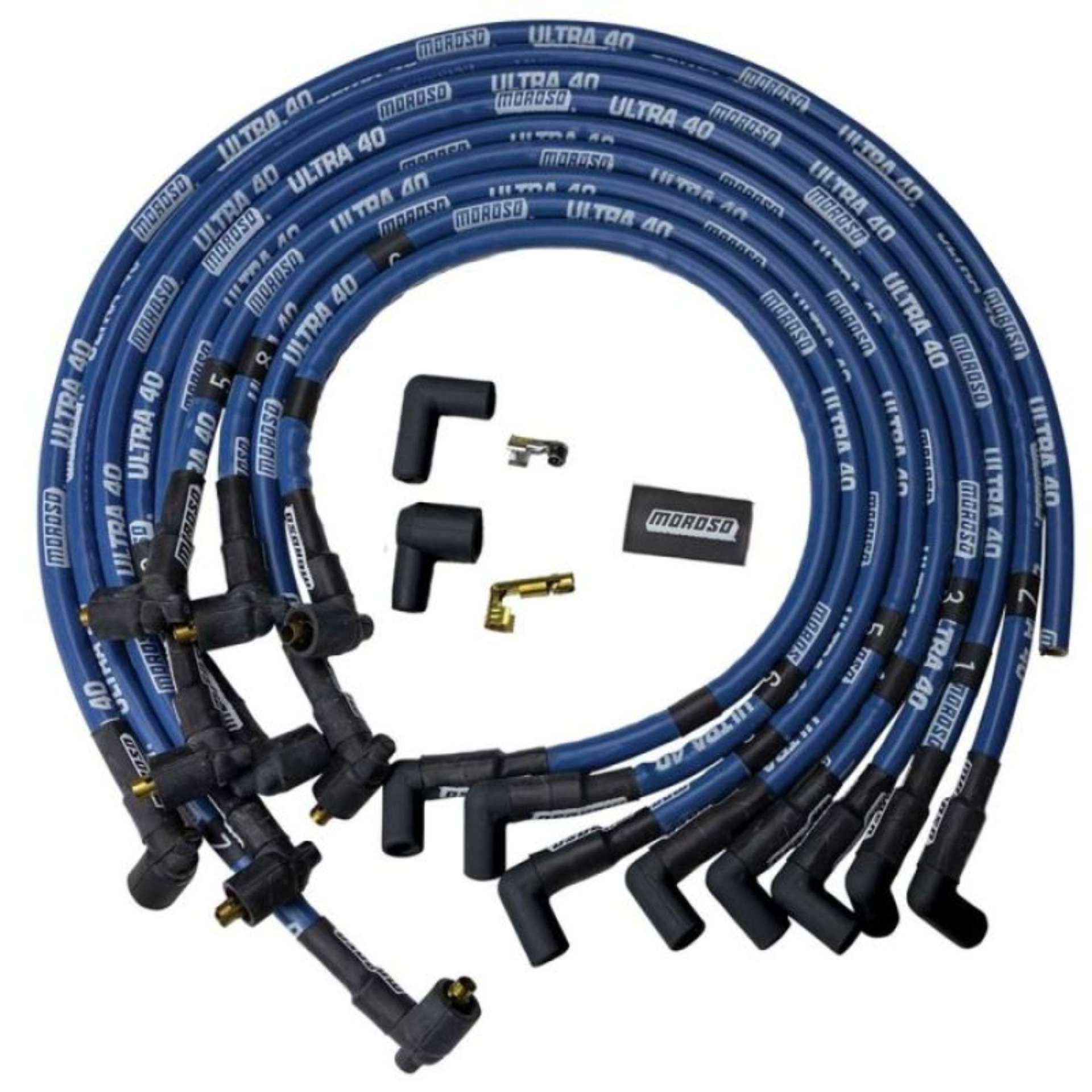 Picture of Moroso Chevrolet Big Block Ignition Wire Set - Ultra 40 - Sleeved - Non-HEI - Crab - 90 Degree -Blue