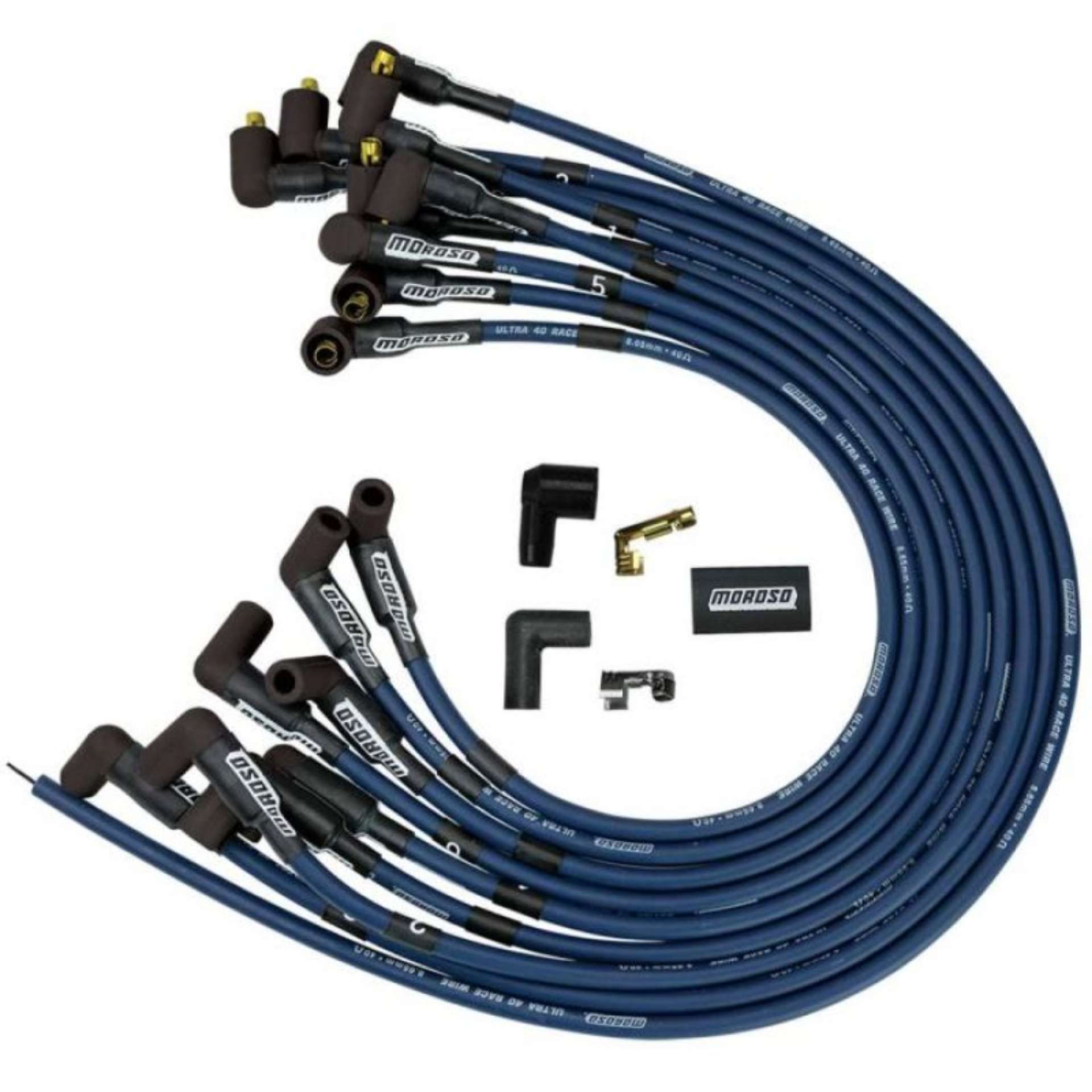 Picture of Moroso Chevrolet Small Block Ignition Wire Set - Ultra 40 - Unsleeved - Non-HEI - Over Valve - Blue