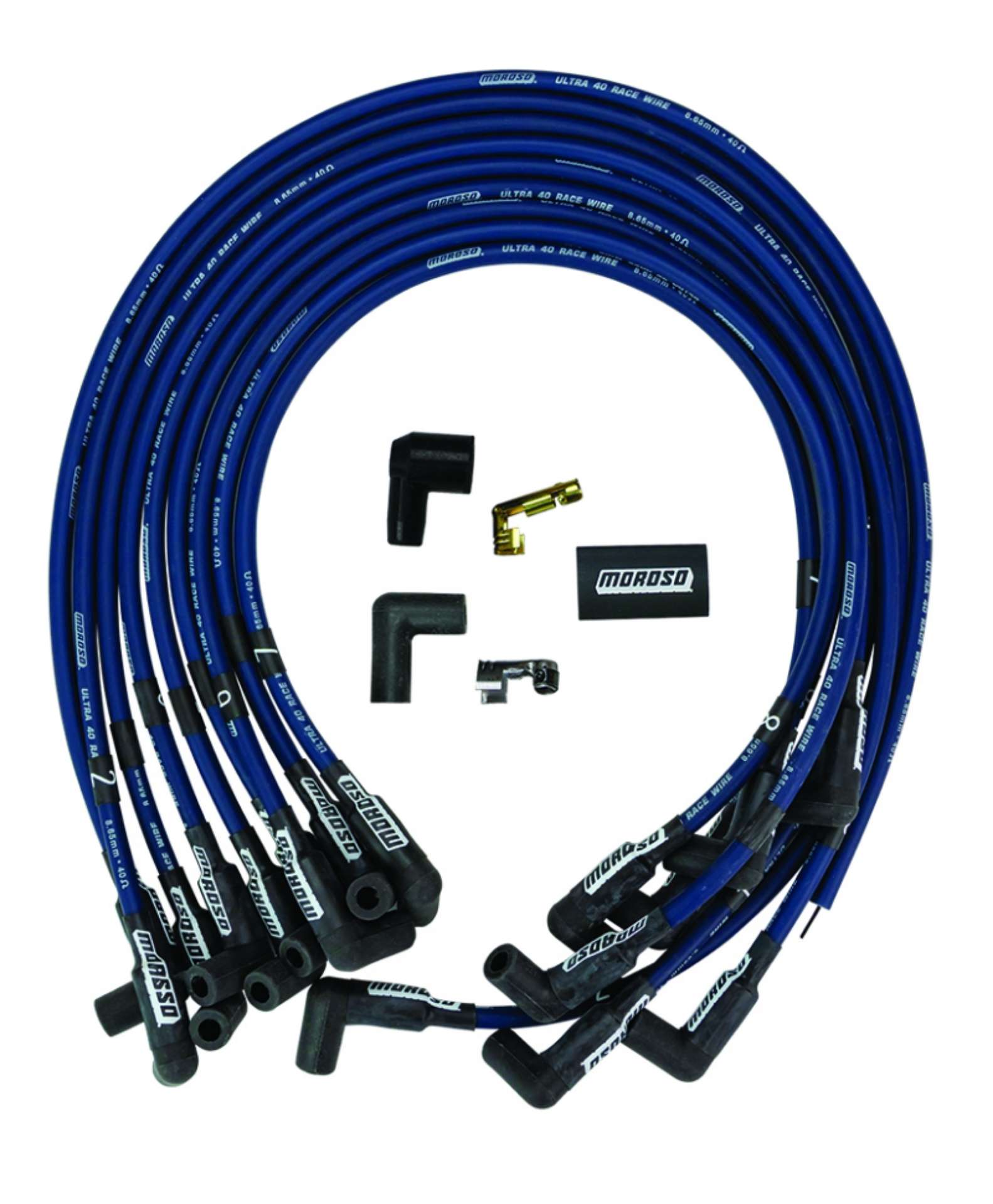 Picture of Moroso Chevrolet Big Block Ignition Wire Set - Ultra 40 - Unsleeved - HEI - Crab Cap - Blue