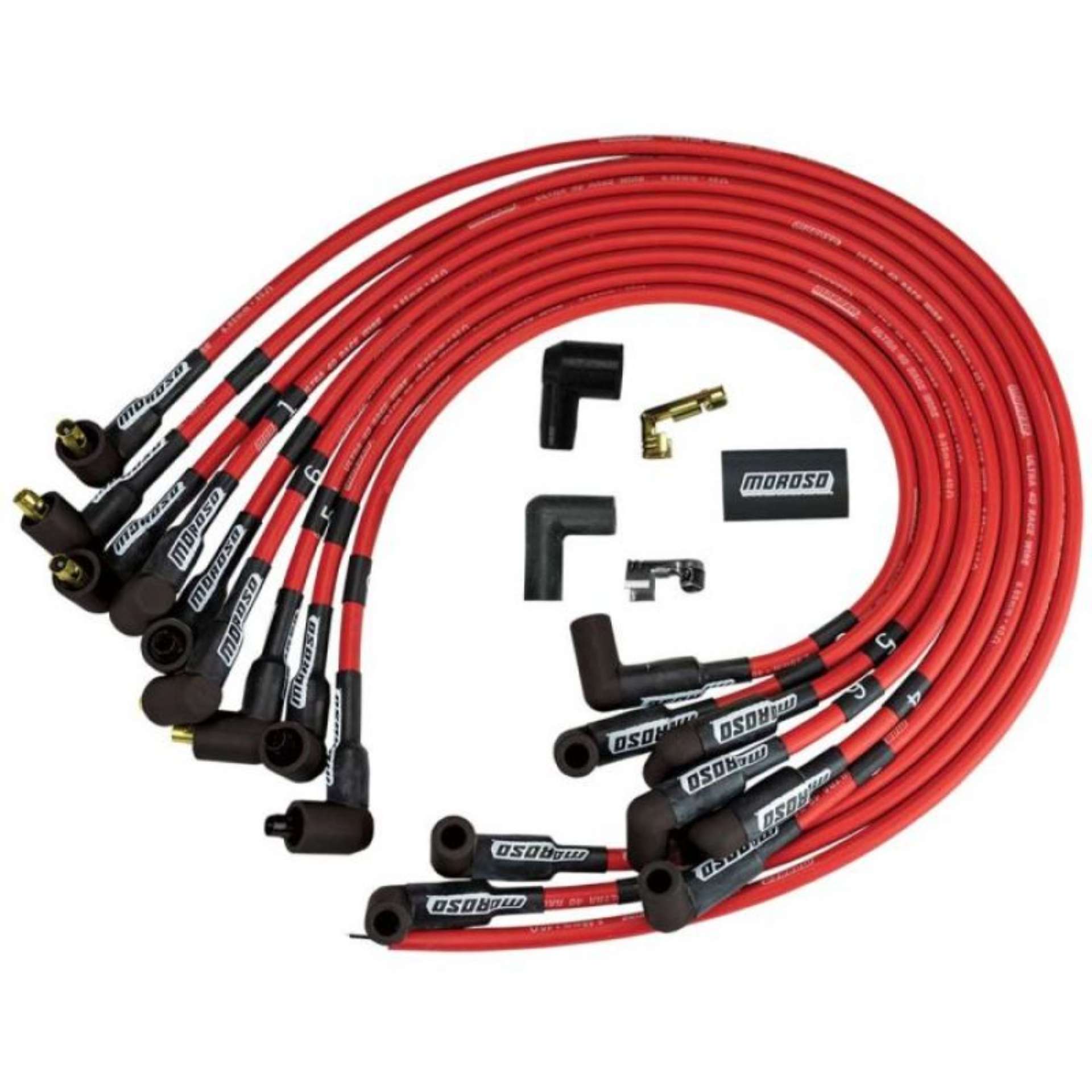 Picture of Moroso Chevrolet Small Block Ignition Wire Set - Ultra 40 - Unsleeved - Non-HEI - Over Valve - Red