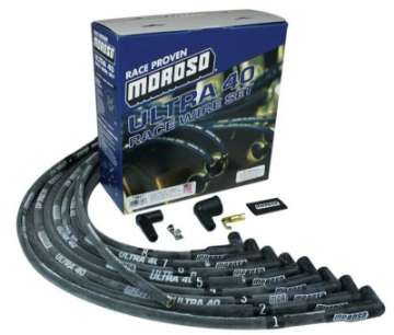 Picture of Moroso Chevrolet Small Block Ignition Wire Set - Ultra 40 - Sleeved - HEI - 90 Degree - Black