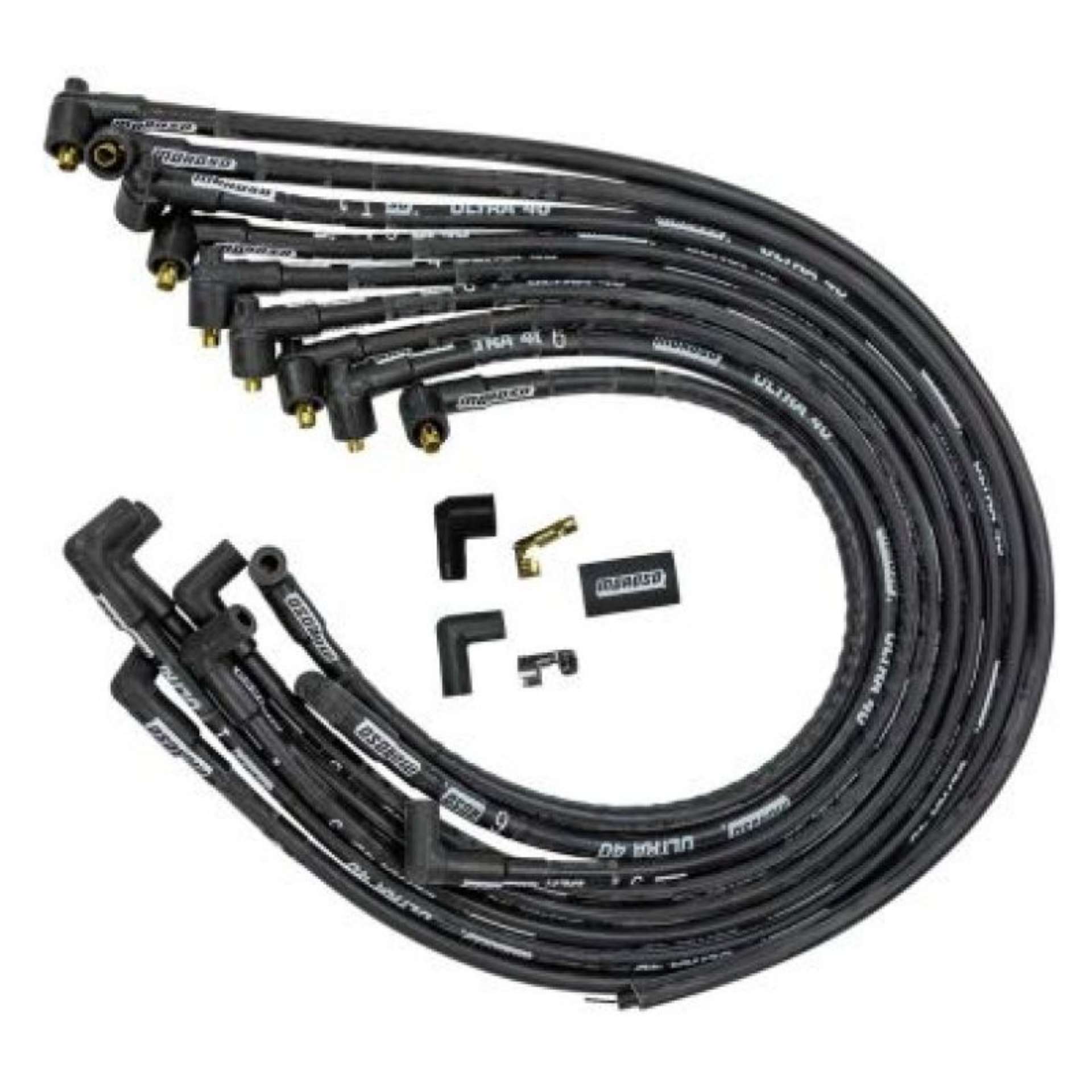 Picture of Moroso Chevrolet Small Block Ignition Wire Set - Ultra 40 - Sleeved - Non-HEI - 90 Degree - Black