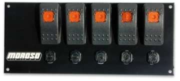 Picture of Moroso Rocker Switch Panel - Flat Surface Mount - LED - 3-3-8in x 8in - Five On-Off Switches