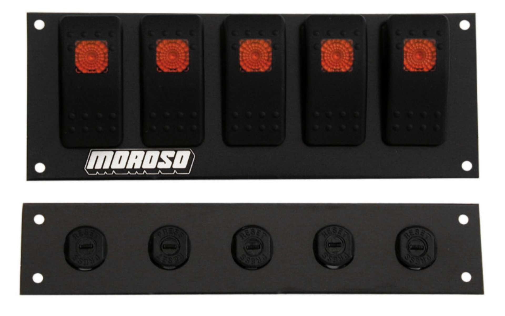 Picture of Moroso Rocker Switch Panel - Flat Surface Mount - LED - 2-488in x 6-695in - Five On-Off Switches