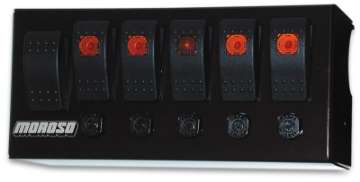 Picture of Moroso Rocker Switch Panel - Cage Mount - LED - 3-75in x 8in - Five On-Off Switches