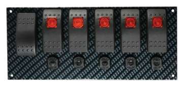 Picture of Moroso Rocker Switch Panel - Dash Mount - LED - 8in x 3-13-32in - Grey-Black Fiber Design