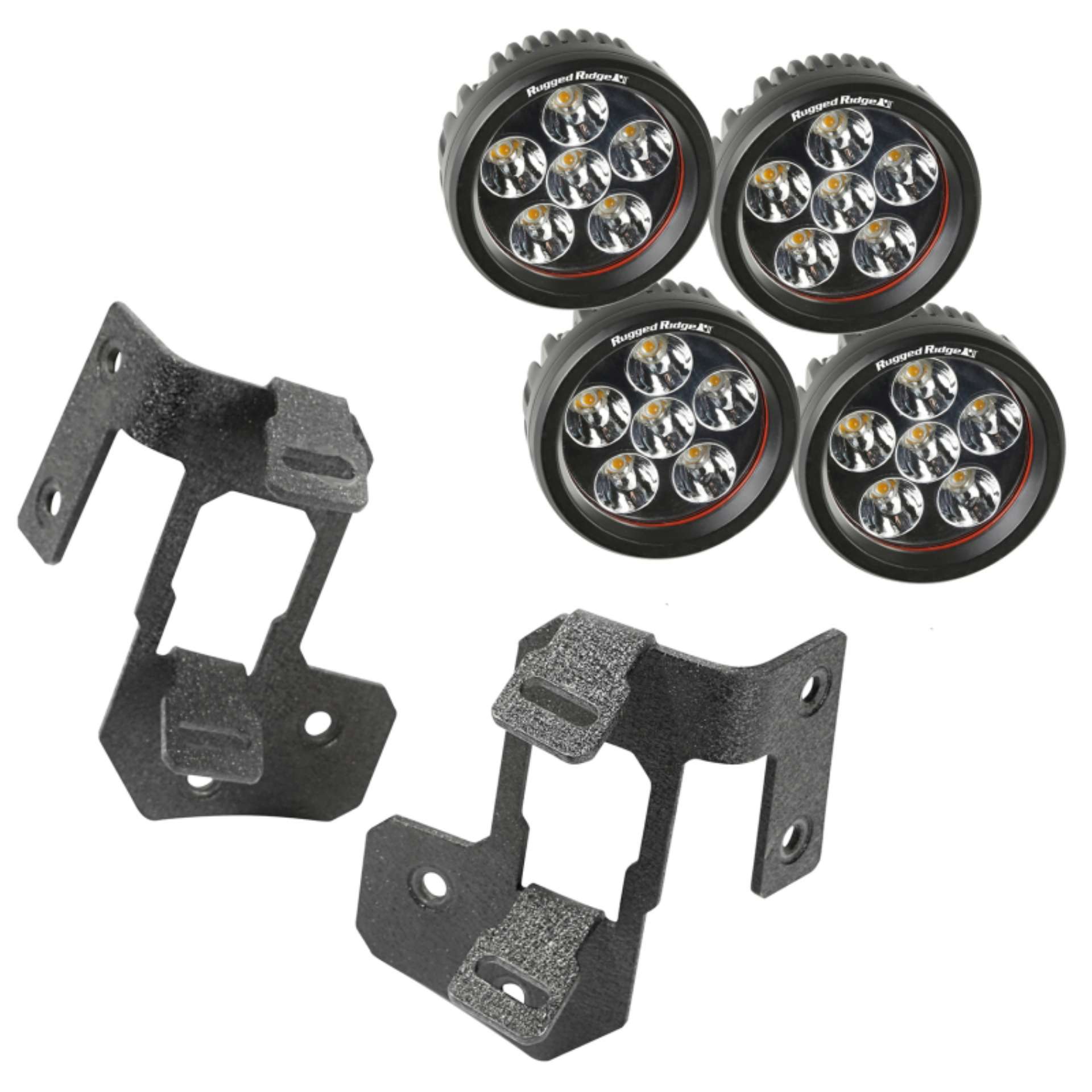 Picture of Rugged Ridge 07-18 Jeep Wrangler JK Textured Black Round A-Pillar LED Light Mount Kit